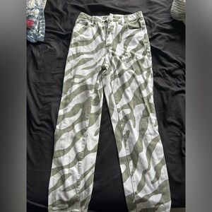 SHEIN green zebra stripe straight leg pants size XS